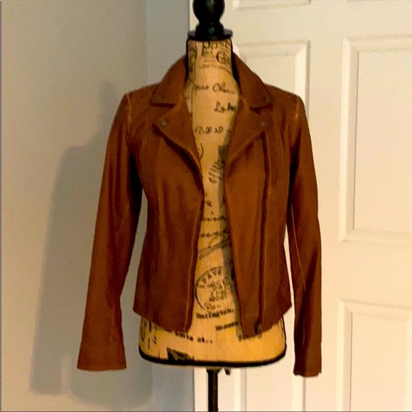 Anthropologie Vegan Leather Ruffle Brown Jacket 4 - Picture 2 of 10